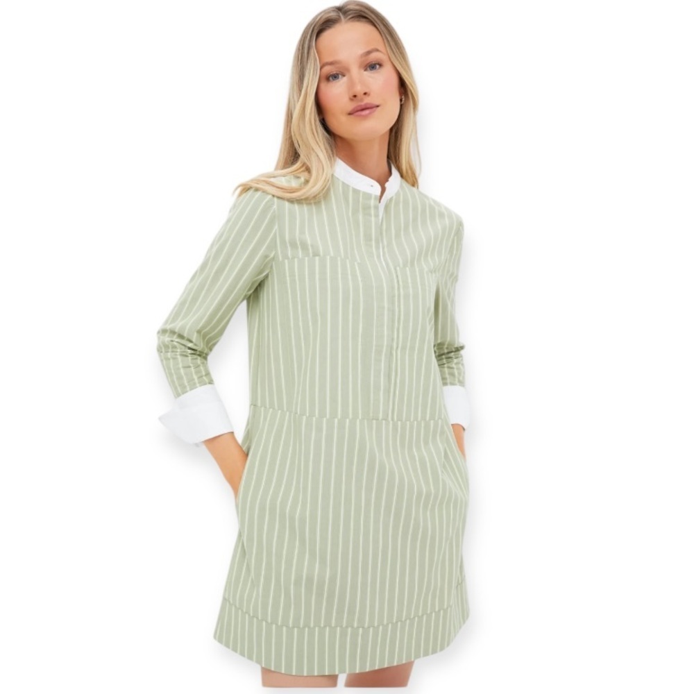 Tuckernuck Green and White Stripe Long-Sleeve Dress
